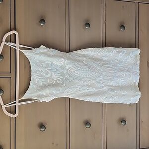 MIDNIGHT DOLL IRIDESCENT SEQUENCE SPARKLE MINI LENGTH WHITE DRESS SIZE XS